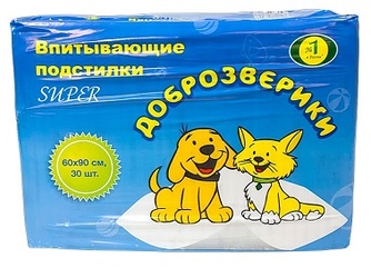 Подстилки впитывающие для животных ДОБРОЗВЕРИКИ (60*90 см/30 шт)