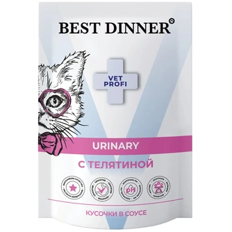 Корм влажный для кошек и котов BEST DINNER Exclusive Vet Profi Urinary кусочки с телятиной в соусе (85 г)