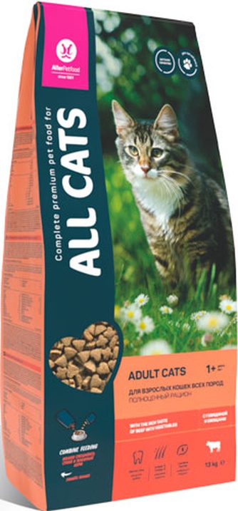 Корм сухой для кошек всех пород ALL CATS Adult говядина овощи (13 кг)