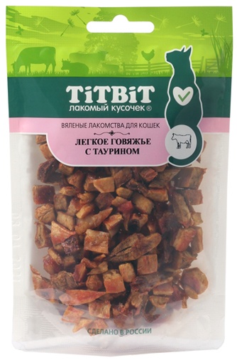 Лакомство для кошек TITBIT Лакомый кусочек Легкое говяжье с таурином вяленое (25 г)