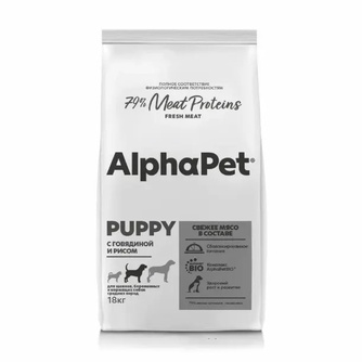 Корм сухой для щенков средних пород AlphaPet Superpremium Puppy с говядиной и рисом (18 кг)