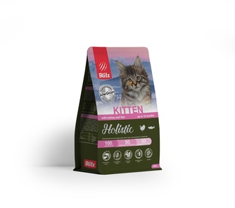 Корм сухой для котят, беременных и кормящих кошек BLITZ Holistic Kitten с индейкой и рыбой (400 г)