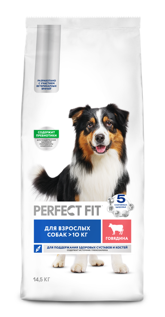 Корм сухой для собак средних и крупных пород PERFECT FIT для поддержания здоровых суставов и костей с говядиной (14,5 кг)