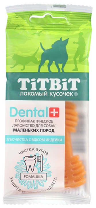 Лакомство для собак мелких пород мелких пород TITBIT Лакомый кусочек Dental+ Зубочистка с мясом индейки (26 шт)