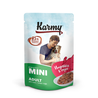 Корм влажный для собак мелких пород старше 1 года KARMY Mini Adult, Индейка, в соусе (80 гр)