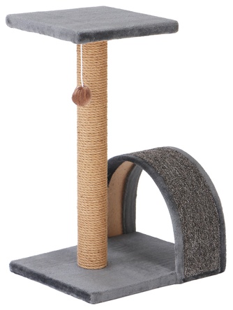 Когтеточка-столбик для кошек RICH BREED + дуга + площадка, джут, ковролин, серый (35*30*56 см)