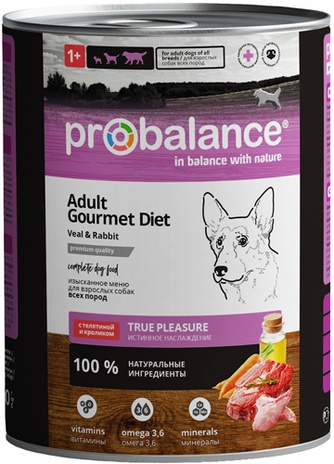 Корм влажный для собак PROBALANCE Adult Gourmet Diet с телятиной и кроликом (850 г)
