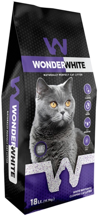 Наполнитель комкующийся бентонитовый для кошек WONDER WHITE Lavender с ароматом лаванды (15,3 кг)