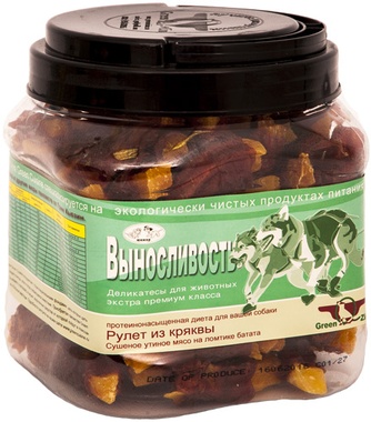 Лакомство для собак мелких пород GREEN QZIN Выносливость Мясо утиное сушеное на ломтике батата (750 г)