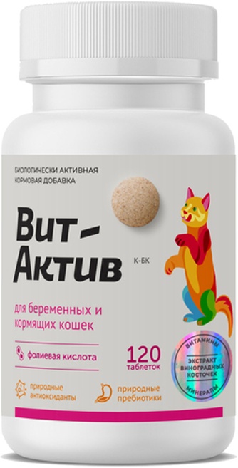 Кормовая Добавка для беременных и кормящих кошек ВИТ-АКТИВ к-бк (120 таб)