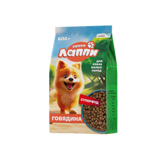 Корм сухой для собак малых пород ХАППИ ЛАППИ с говядиной (600 г)