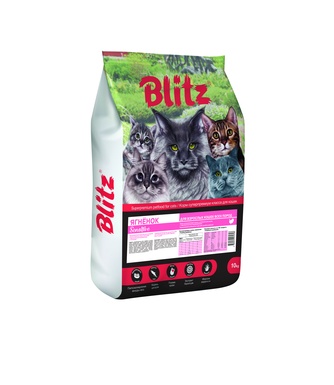 Корм сухой для взрослых кошек BLITZ Sensitive с чувствительным пищеварением с ягненком (10 кг)