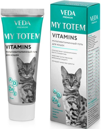 Кормовая добавка для кошек VEDA My Totem Vitamins мультивитаминный гель (75 мл)