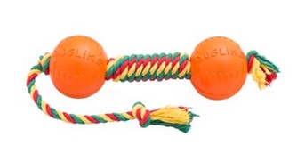 Игрушка для крупных и средних пород собак DOGLIKE Dental Knot Гантель большая канатная желто-зелено-красная