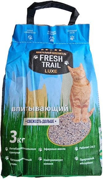 Наполнитель впитывающий минеральный для кошек FRESH TRAIL luxe с эфирными маслами (3 кг)