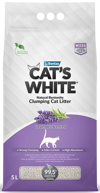 Наполнитель комкующийся бентонитовый для кошек CAT'S WHITE Lavender Scented с нежным ароматом лаванды (5 л)
