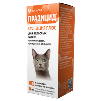 Суспензия плюс для кошек APICENNA Празицид для дегельментизации при нематодозах, цестодозах и лямблиозе (7 мл)