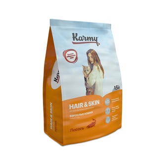 Корм сухой для кошек KARMY Hair&Skin здоровье кожи и шерсти с лососем (1,5 кг)