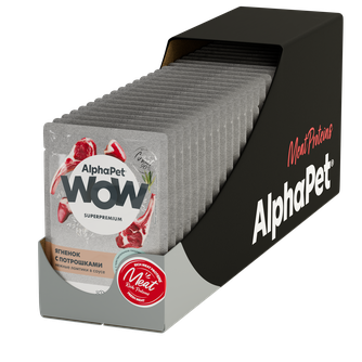 Корм влажный для кошек ALPHAPET WOW с чувствительным пищеварением нежные ломтики в соусе ягненок с потрошками (85 г)