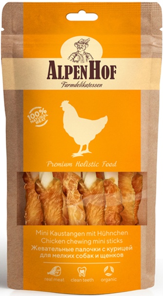 Лакомство для мелких собак мелких пород и щенков ALPENHOF палочки с курицей Жевательные (50 г)