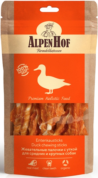 Лакомство для собак средних и крупных пород ALPENHOF Жевательные палочки с уткой (80 г)