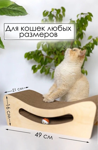 Когтеточка-Лежанка для кошек ЗВЕРЬЕ МОЕ улыбка с игрушкой, картон (49*21*16 см)