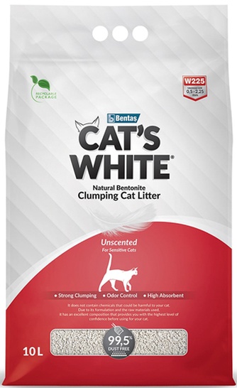 Наполнитель комкующийся бентонитовый для кошек CAT'S WHITE Natural без ароматизатора (10 л)