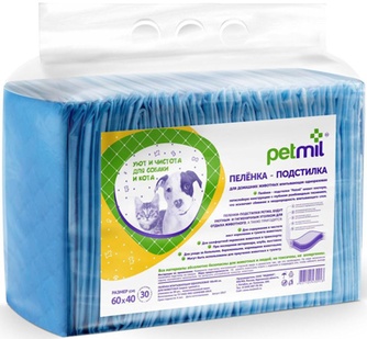 Пеленки впитывающие для собак PETMIL одноразовые (60*40*30 шт)