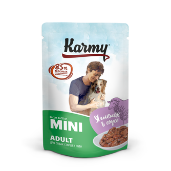 Корм влажный для собак мелких пород старше 1 года KARMY Mini Adult, Ягненок, в соусе (80 гр)