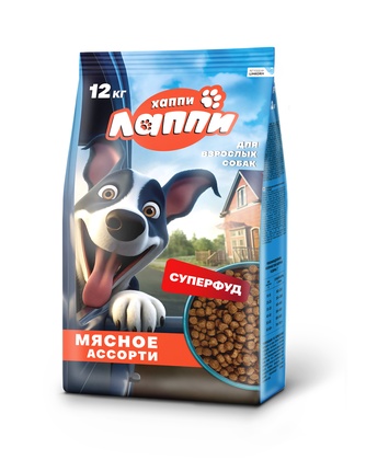 Корм сухой для взрослых собак ХАППИ ЛАППИ мясное ассорти (12 кг)