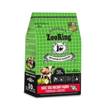 Корм сухой для взрослых собак ZOORING Adult Dog с говядиной и рисом с яблоками, с глюкозамином и хондроитином (10 кг)