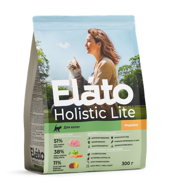 Корм сухой для котят, беременных и кормящих кошек ELATO Holistic Lite с индейкой (300 г)