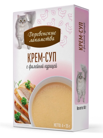 Лакомство для кошек ДЕРЕВЕНСКИЕ ЛАКОМСТВА Крем-суп с филейной курицей (4 шт/35 г)