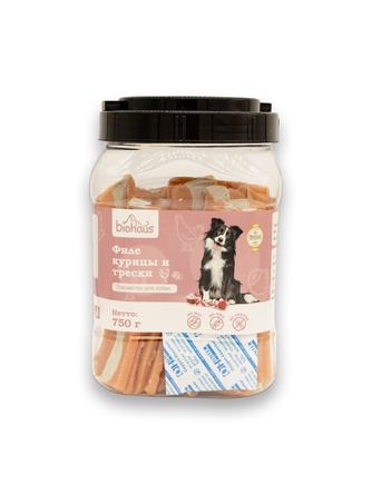 Лакомство для собак BIOHAUS филе курицы и трески (750 г)