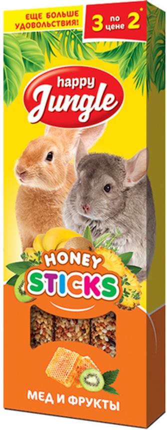 Лакомство для крупных грызунов HAPPY JUNGLE Honey Sticks Палочки мед и фрукты (3 шт)