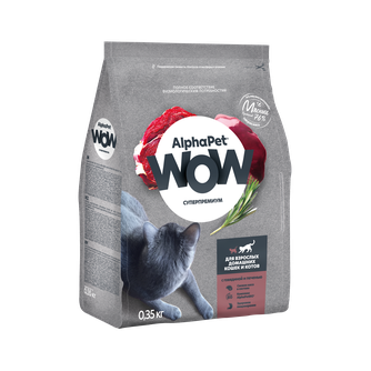 Корм сухой для взрослых домашних кошек и котов ALPHAPET WOW Суперпремиум с говядиной и печенью (0,35 кг)