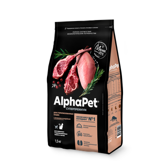Корм сухой стерилизованных кошек и котов ALPHAPET Суперпремиум с ягненком и индейкой (1,5 кг)