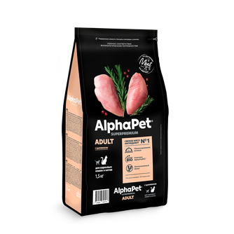 Корм сухой для взрослых кошек и котов ALPHAPET Superpremium с цыпленком (1,5 кг)