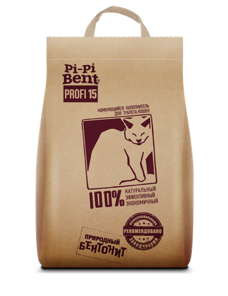 Наполнитель комкующийся бентонитовый для кошек PI-PI-BENT PROFI 15 (15 кг)