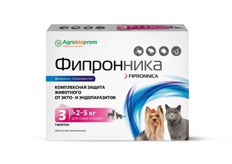 Таблетки для собак и кошек  2 - 5 кг PCHELODAR фипронника комплексная защита от экто- и эндопаразитов (3 таб)
