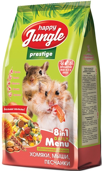 Корм сухой для хомяков, мышей и песчанок HAPPY JUNGLE PRESTIGE (500 г)