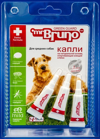 Капли для собак массой от 10 до 30 кг NEOTERICA Mr.Bruno репеллентные (2,5 мл/3 пипетки)