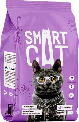 Корм сухой для взрослых кошек SMART CAT кролик (1,4 кг)