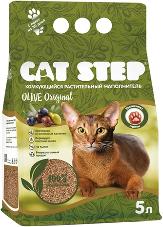 Наполнитель комкующийся растительный для кошек CAT STEP Olive Original  (5 л)