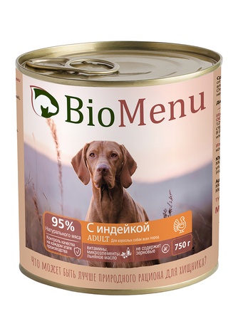 Корм влажный для взрослых собак BIOMENU ADULT с индейкой (750 г)