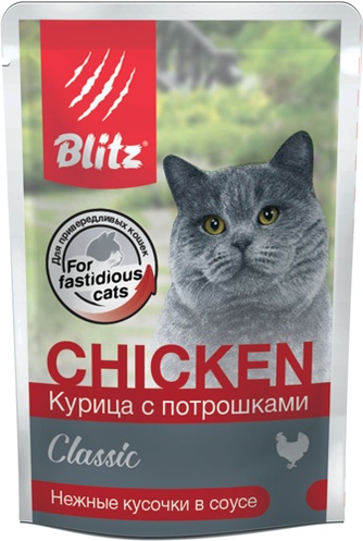 Корм влажный для кошек BLITZ Курица с потрошками в соусе (85 г)