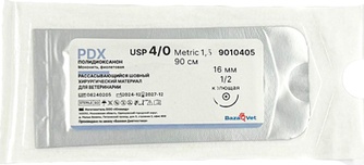 мононить полидиоксаноновая BAZAVET PDX (4/0 (1,5), К, 1/2, 16мм, 90 см/12 шт)