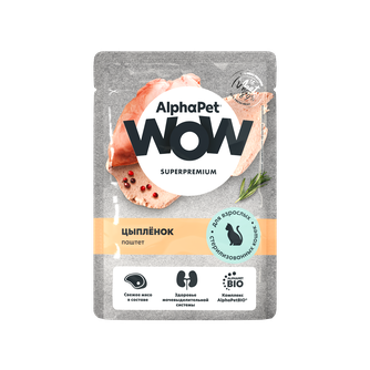 Корм влажный для стерилизованных кошек ALPHAPET WOW паштет цыпленок (85 г)