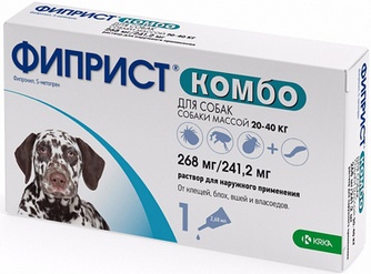 Капли для собак от 20 до 40 кг KRKA Фиприст Комбо от блох, вшей и власоедов (2,68 мл/1 пипетка)