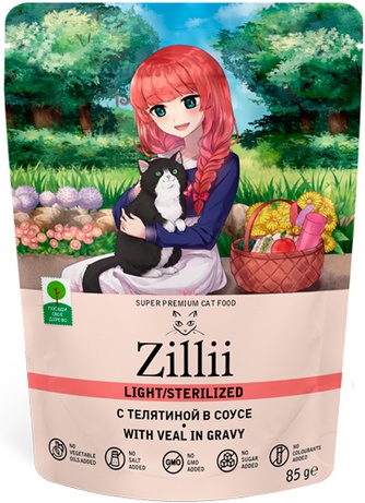 Корм влажный для взрослых кошек ZILLI Adult Cat Light Sterilized с телятиной в соусе (85 г)